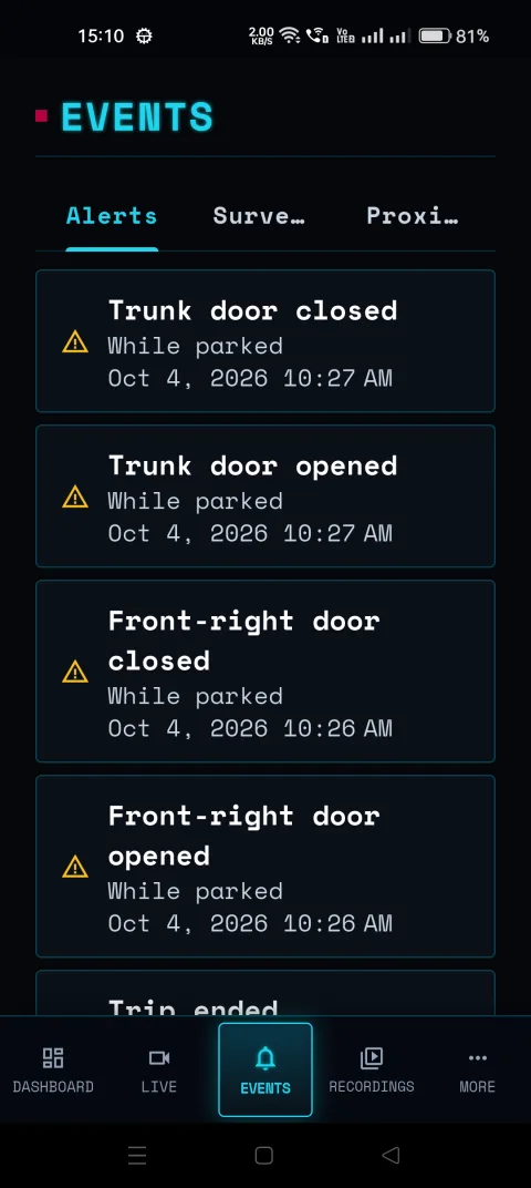 BladeWatch companion app alerts for a BYD car
